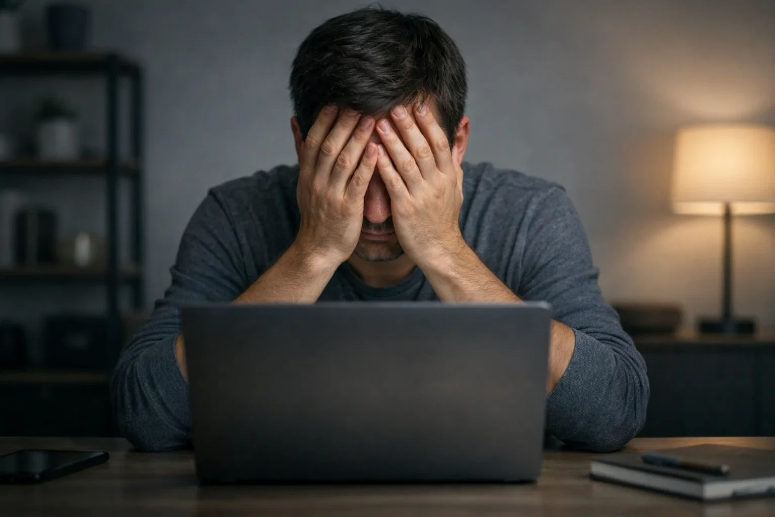 Person with head in hands showing betting frustration