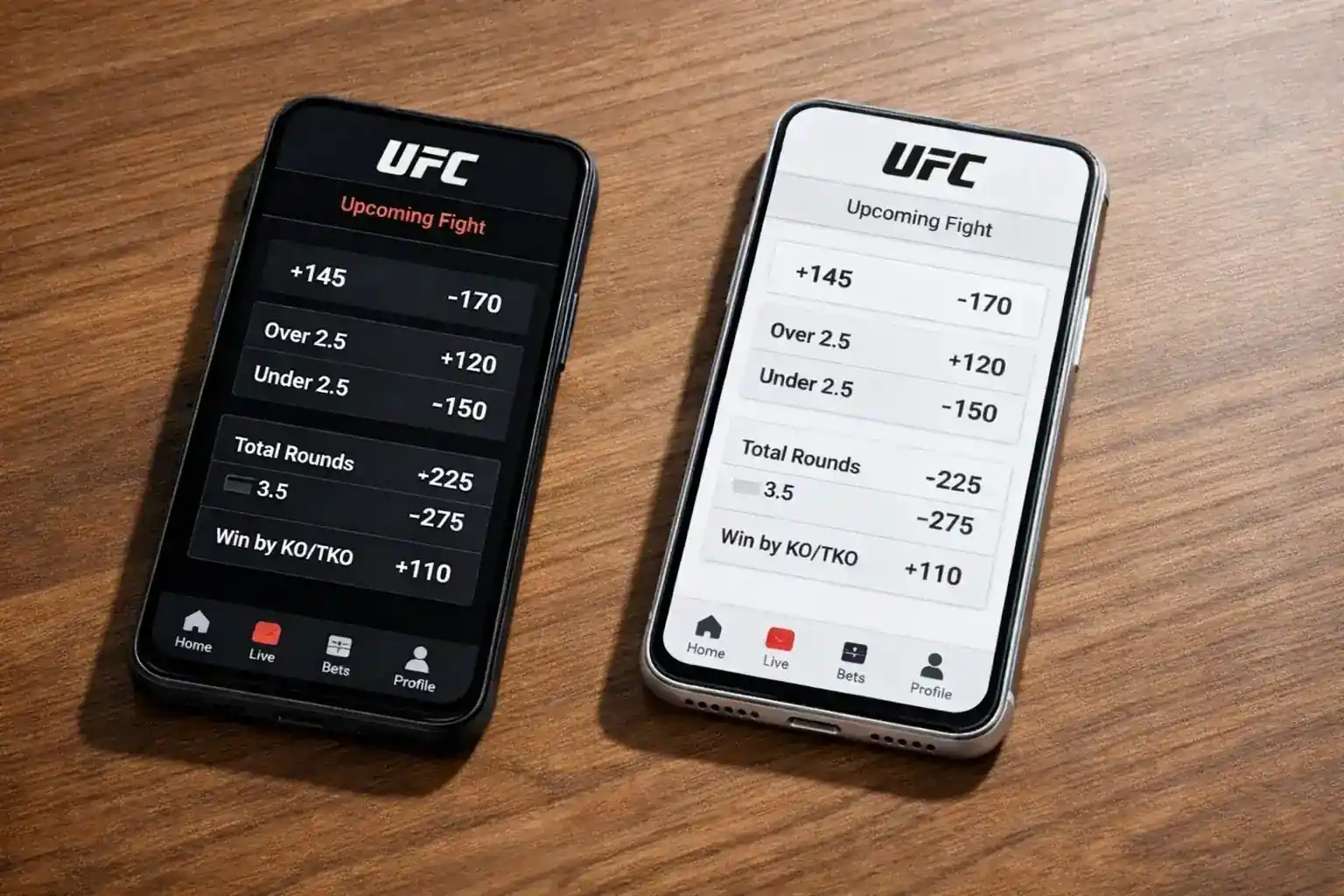 Side by side comparison of betting apps on two smartphones