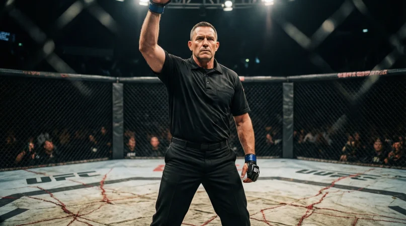 UFC referee standing in the octagon between rounds
