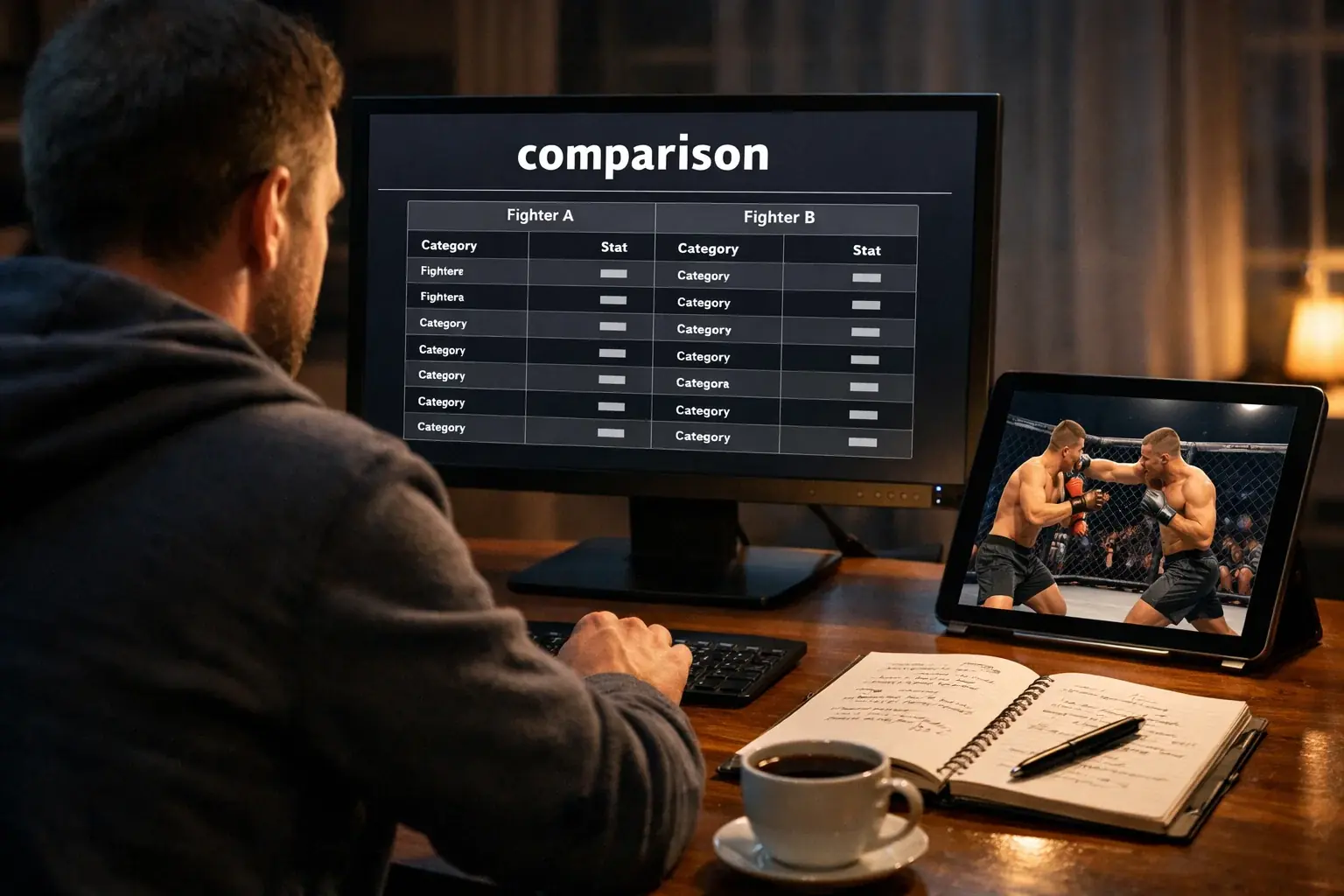 Person conducting pre-fight research on computer